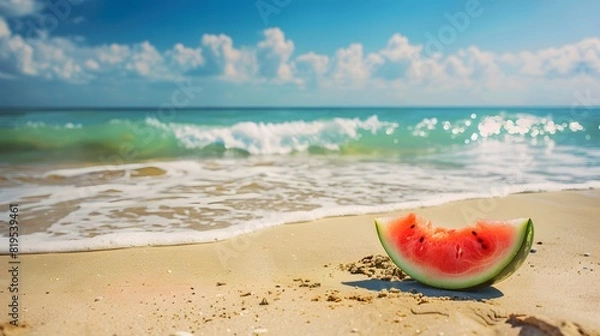Fototapeta ビーチに置かれたスイカ