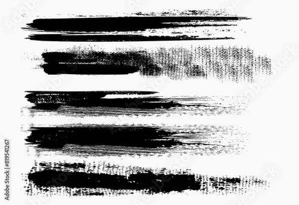 Fototapeta Set of Hand Drawn Grunge Brush Smears, Hand Drawn Grunge Brush vector, Black vector brush strokes collection. Black paint spots vector, Flat Paint Brush Thin Lines & Background Mix High Detail Abstrac