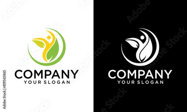 Fototapeta Creative human Leaf logo, leaf human figure logo design template vector
