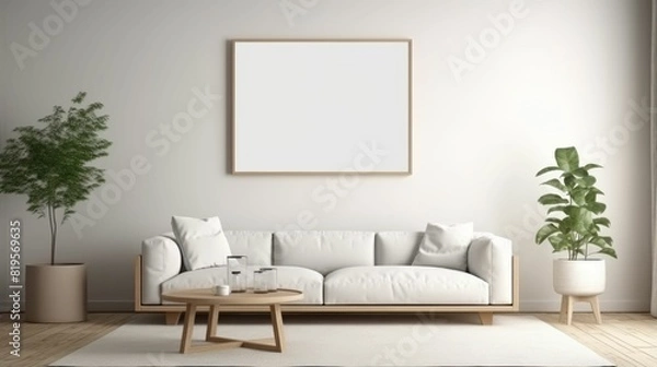 Fototapeta Modern, white minimalist interior. Modern interior design for posters in the living room.