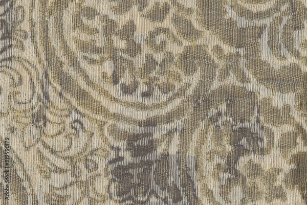 Fototapeta embroidered tan fabric texture background close up, detailed light neutral beige color woven linen backdrop, furniture cloth textile material, modern cotton clothing weave pattern