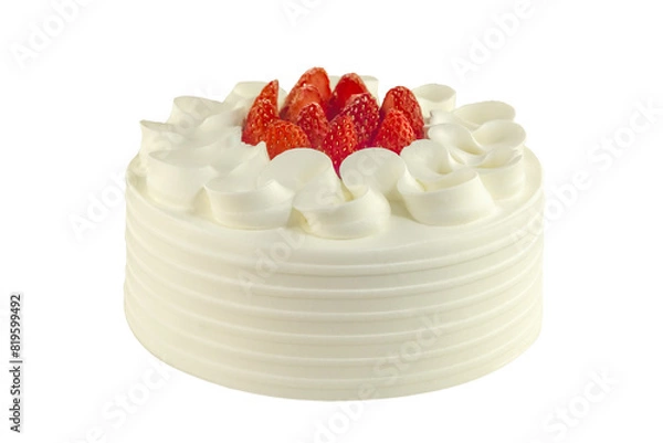 Obraz Cutout cake with white buttercream and strawberries isolated transparent png