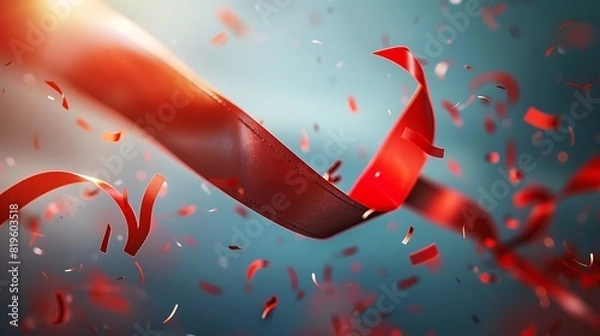 Fototapeta Bright red arrow breaking through a finish line ribbon, depicting the moment of achieving success