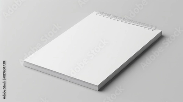 Obraz Notepad Blank. High Resolution 3D Render Template, White A4 Paper Sheets on Gray Background