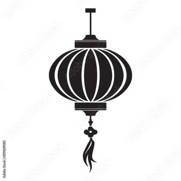Fototapeta Simple chinese lantern icon, black vector illustration on white background