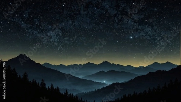 Fototapeta illustration photo of mountains at night with many stars in the sky made by AI generative