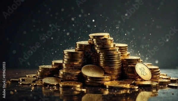 Fototapeta a bunch of shiny gold coins made by AI generative