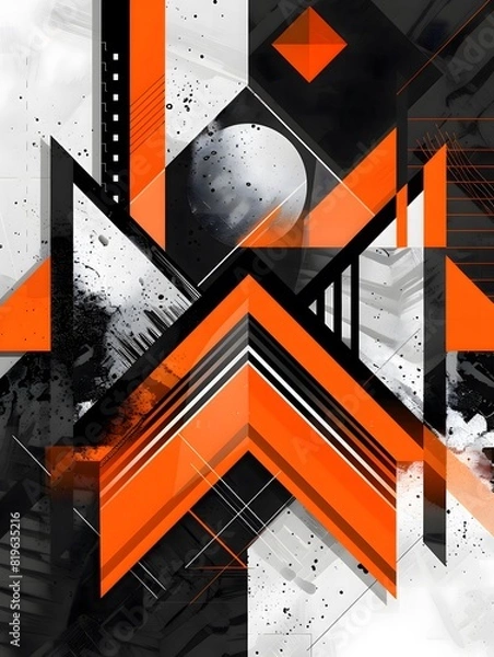 Fototapeta Abstract Geometric Art with Bold Orange and Black