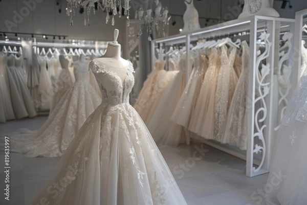 Fototapeta A store with a display of wedding dresses