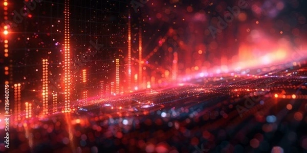 Fototapeta Neon lights illuminate a city skyline at night in an abstract composition