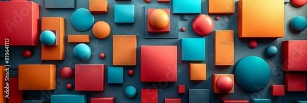 Fototapeta Various colored shapes arranged on a wall