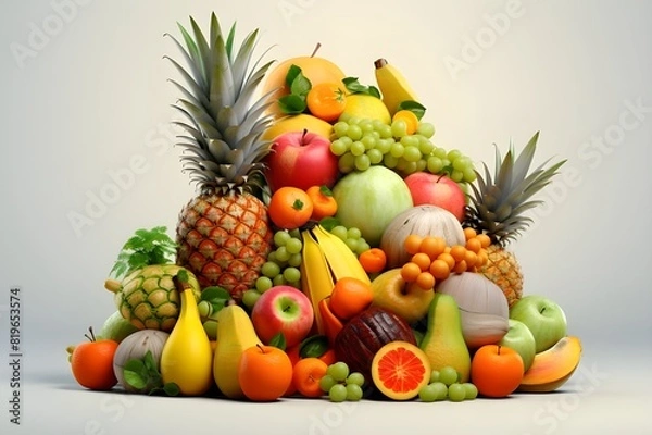 Fototapeta A pile of fruits including one that has a pineapple on it.
