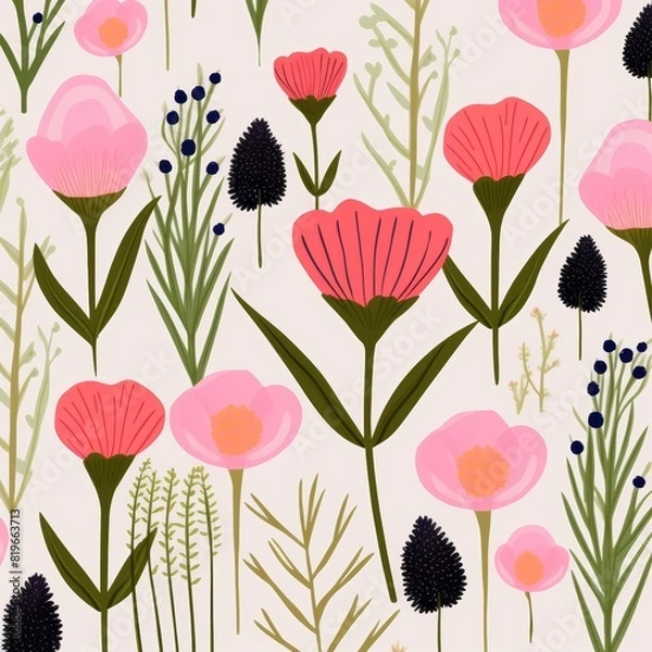 Fototapeta Colorful seamless floral pattern on white background - high quality illustration