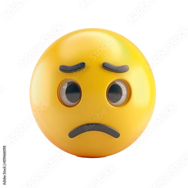 Fototapeta Sadness 3D Yellow Emoticon with Disappointed Expression Emoji Character on PNG Cutout Transparent Background 