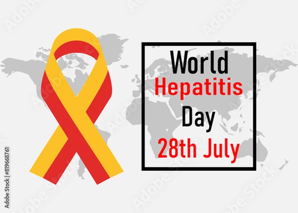 Fototapeta Hepatitis ribbon on the background of the world map, World Hepatitis Day. Illustration on a white background