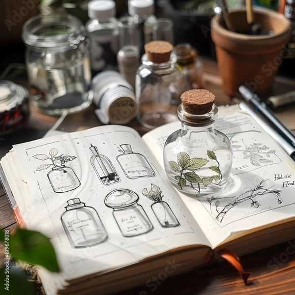 Fototapeta Sketches Exploring the Interconnectedness of Holistic Health and Wellness Through Everyday Objects