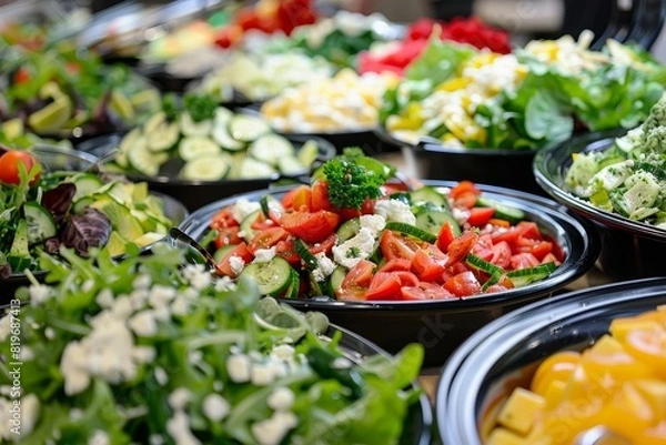 Fototapeta Fresh salad buffet displayed at a catered event for a festive celebration or party