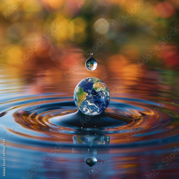 Fototapeta One Water Drop Reflecting Earth