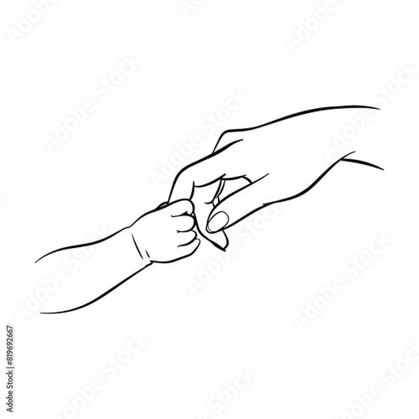 Fototapeta Baby holds mother's finger svg cut file. Isolated vector illustration.