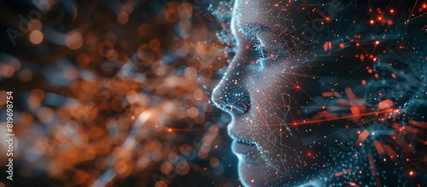 Fototapeta Big Digital Systems, Seamless Connectivity, and the Essence of Conceptual Technology.Face of futuristic and Innovative Imagery AI and Automation use of artificial intelligence and automation in busine