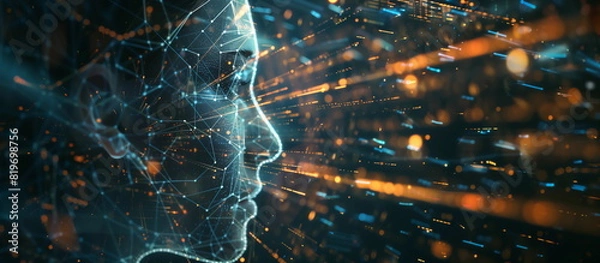 Fototapeta Big Digital Systems, Seamless Connectivity, and the Essence of Conceptual Technology.Face of futuristic and Innovative Imagery AI and Automation use of artificial intelligence and automation in busine