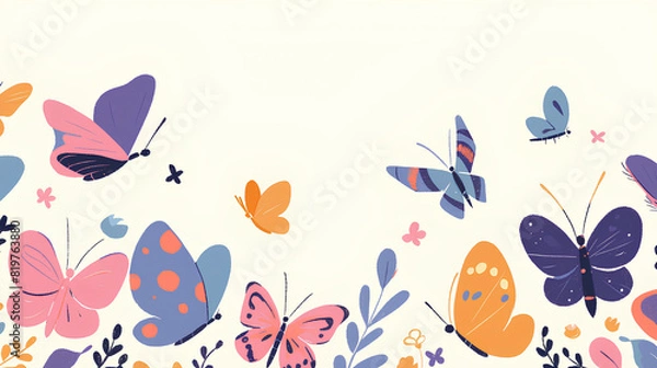 Fototapeta set of cute, simple, beautifully colored butterflies