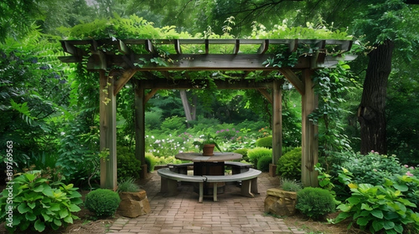 Obraz A lavish apartment Gazebo greenery with contemporary designs and traditional Indian influences. Ai Generated