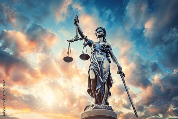 Obraz Lady Justice. Statue of Justice against the sky. Legal and legal concept. 