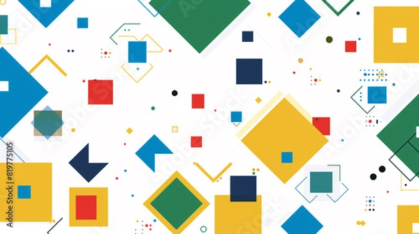Fototapeta A geometric design of yellow, green, blue and red squares, in a simple illustration style with flat colors and a white background. 