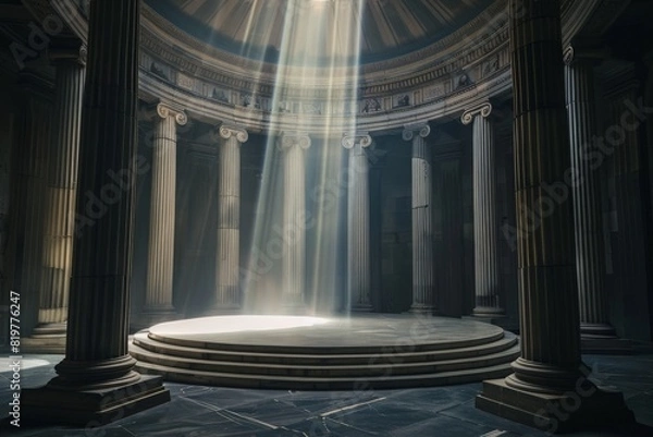 Fototapeta Podium in Ancient greek mythology style interior design - Ai. Beautiful simple AI generated image in 4K, unique.