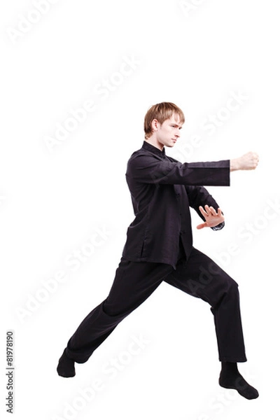 Fototapeta Man in a kimono practicing kung fu