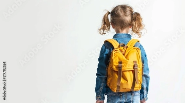 Fototapeta Bright Future Ahead - Smiling Child with School Backpack on White Background for Marketing