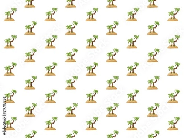 Fototapeta Hand Draw Summer Tropical Palm Tree Island, Seamless Pattern summer fruits , coconut tree, background, Pattern, Summer