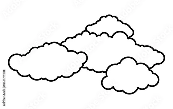 Fototapeta clouds drawn with contour lines. Collection of abstract flat cartoon fluffy cloud. 
Cloud on white background. Vector illustration, simple geometric drawing
