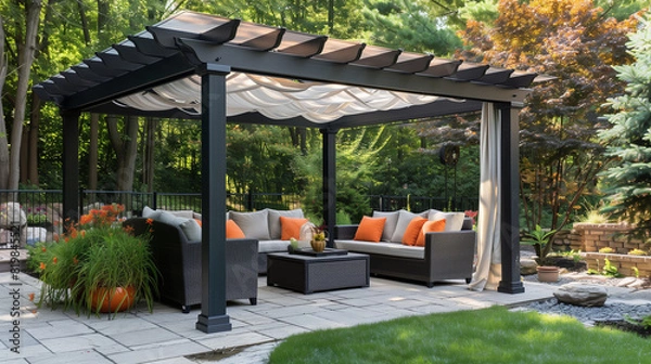 Obraz Integrate a retractable canopy or pergola roof for adjustable shade and protection from the elements. ai generated
