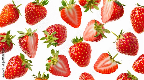 Fototapeta Strawberries fruits. Isolated on background cut out. Mock up, template for artwork graphic design
