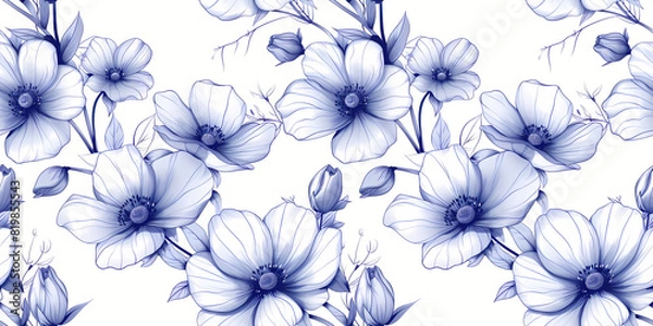 Fototapeta Floral pattern with  flowers and leaves on light background. Hand-drawn illustration style. Design for textile and wallpaper. Seamless pattern