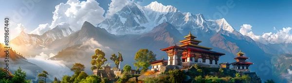 Obraz Exploring Nepals serene monasteries hidden in the Himalayas: A look into the tranquil essence of Nepalese culture and traditions