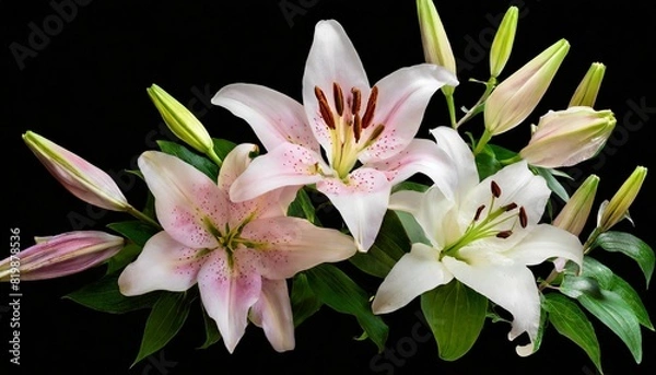 Obraz composition of lily flowers on a black background