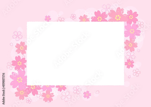 Fototapeta 桜の花のイラストで装飾されたデザイン用のテンプレート。春のデザイン素材。	