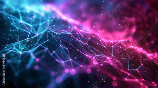 Fototapeta A colorful, abstract image of pink and blue lines and dots