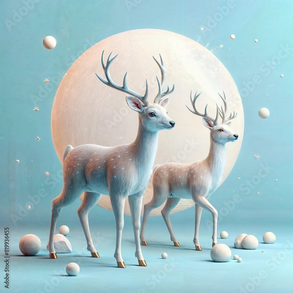 Obraz deer on pastel blue background. 3d rendering