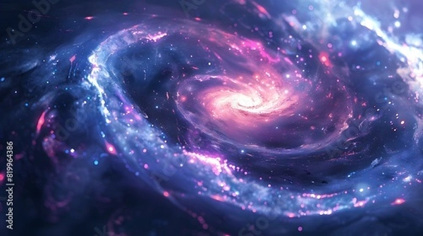 Obraz Blue spiral galaxy with pink highlights, digital art style .
