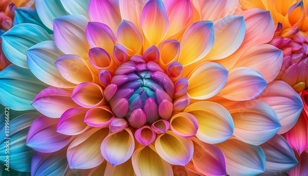 Obraz closeup view of vibrant and colorful dahlia petals in full bloom showing nature artistry and beauty.