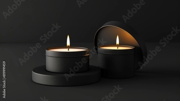 Fototapeta Candle mockup with copyspace in dark gray background for spa and relax themes. Ideal for advertising, product display, and design inspiration.