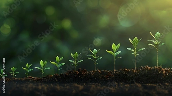 Obraz Small Saplings Aligned as a Growing Chart