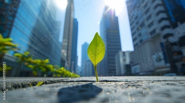 Obraz Green sprout in concrete sidewalk innovative business resilience