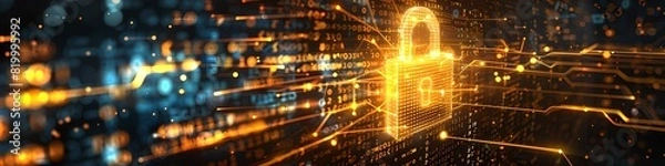Obraz Glowing golden lock secure data cyber security