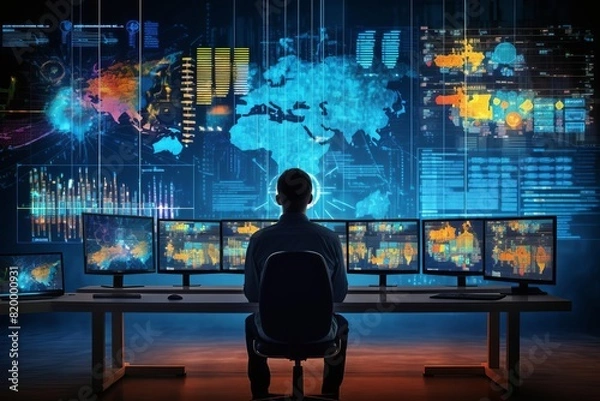 Fototapeta A technician monitoring advanced digital analytics