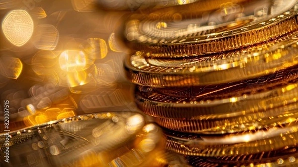 Fototapeta Shining Treasures Mesmerizing Close-Up Photograph of Pristine Gold Coins Display.